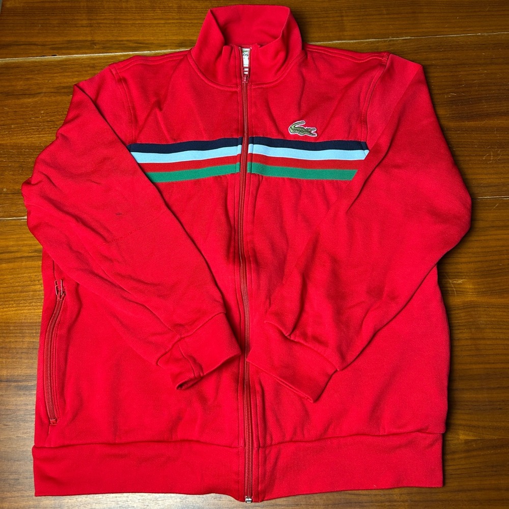 Lacoste Sport Mens Red Striped Full Zip Track Jacket Size 5 F4349 Morocco